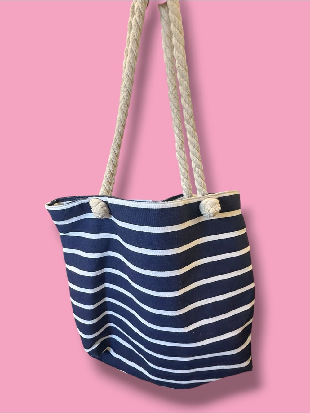 Navy & White Striped Rope-Handle Tote